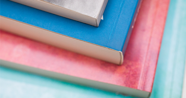 Detail of colourful book spines.