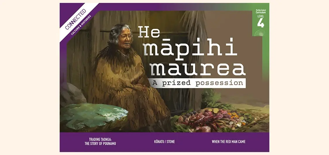 Feature image for 'He māpihi maurea | A prized possession — 'Connected' Culture & Histories', The New Zealand Curriculum Level 4. Shows a wahine Māori sitting and wearing a cloak.