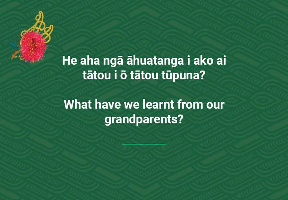 Question in te reo Māori and English about what we learnt from our grandparents. See Description below.