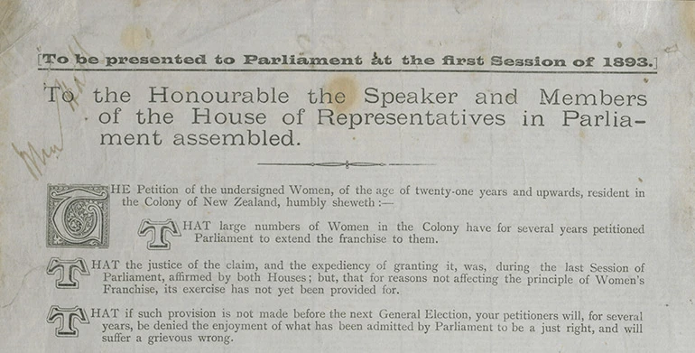 Detail of the Women's Suffrage Petition, showing signatures.
