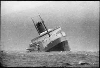 The ship Wahine sinking in Wellington Harbour.