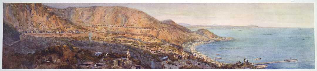 Anzac Cove; the historic landing-place / from a sketch made by Sapper H. Moore-Jones.