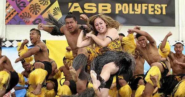 Pacific students performing a Niuean dance at ASB Polyfest.