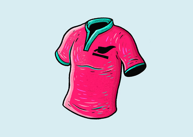 Drawing of an All Black rugby shirt.