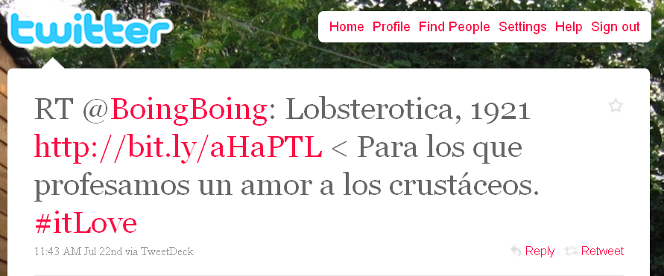 Tweet from a Spanish-speaking user, pointing to the lobster article.