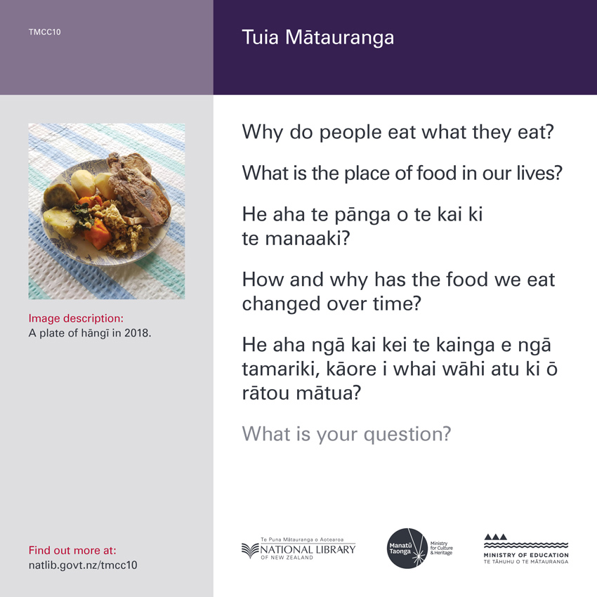 Back of curiosity card TMCC10, with an image description, fertile questions, and a link with more information