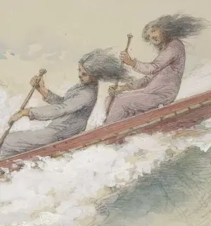 Two girls shooting the rapids in a waka.