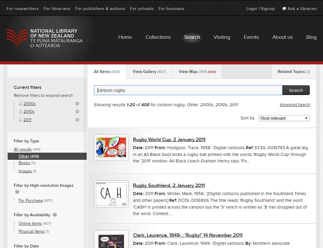 Search for cartoon rugby using the National Library website