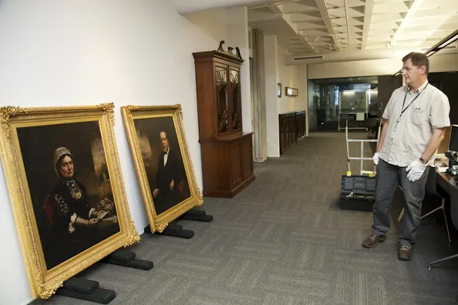 The paintings awaiting display