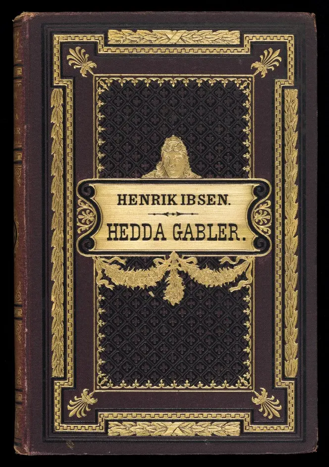 Cover of Henrik Ibsen's Hedda Gabler with detailed gilded inlays.