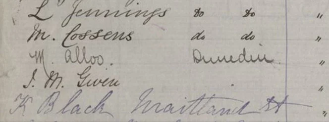 M Alloo signature on the Women's suffrage petition