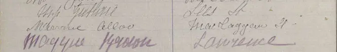 Minnie Alloo signature on the Women's Suffrage Petition.