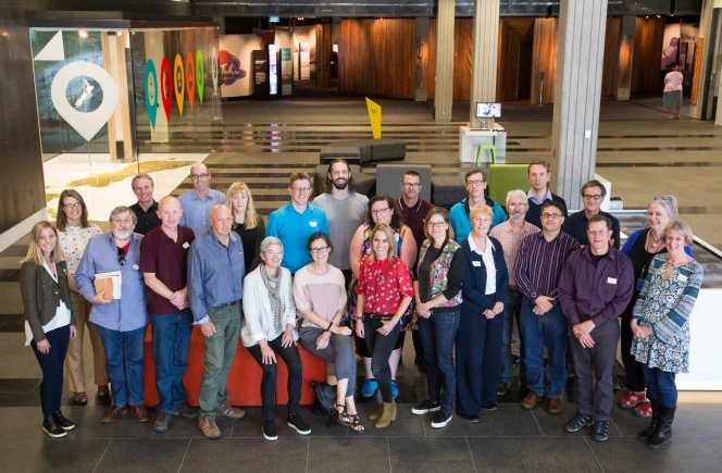 Group photograph of attendees at the third annual forum of New Zealand Photographers of Cultural Collections at The National Library of New Zealand.