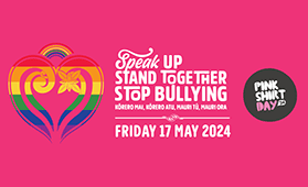 Promotional banner for Pink Shirt Day 2024 on Friday 17 May. Image credit: Mental Health Foundation of New Zealand.