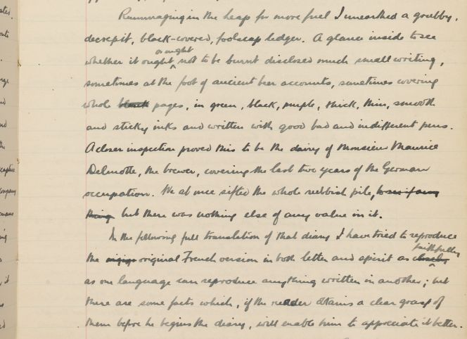 Detail of page 3 of Lindsay Merritt Inglis’s translation of Maurice Delmotte’s diary, MS-Papers-0421-69A