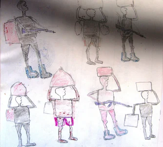 Drawings of the Lord’s Resistance Army (LRA) in Uganda. 