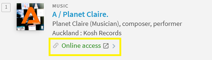 Example of green online access link in National Library catalogue.
