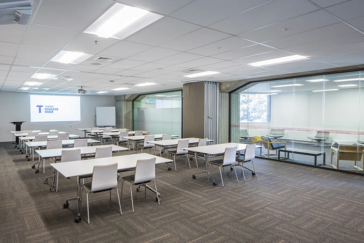 Rooms set up in a classroom style.
