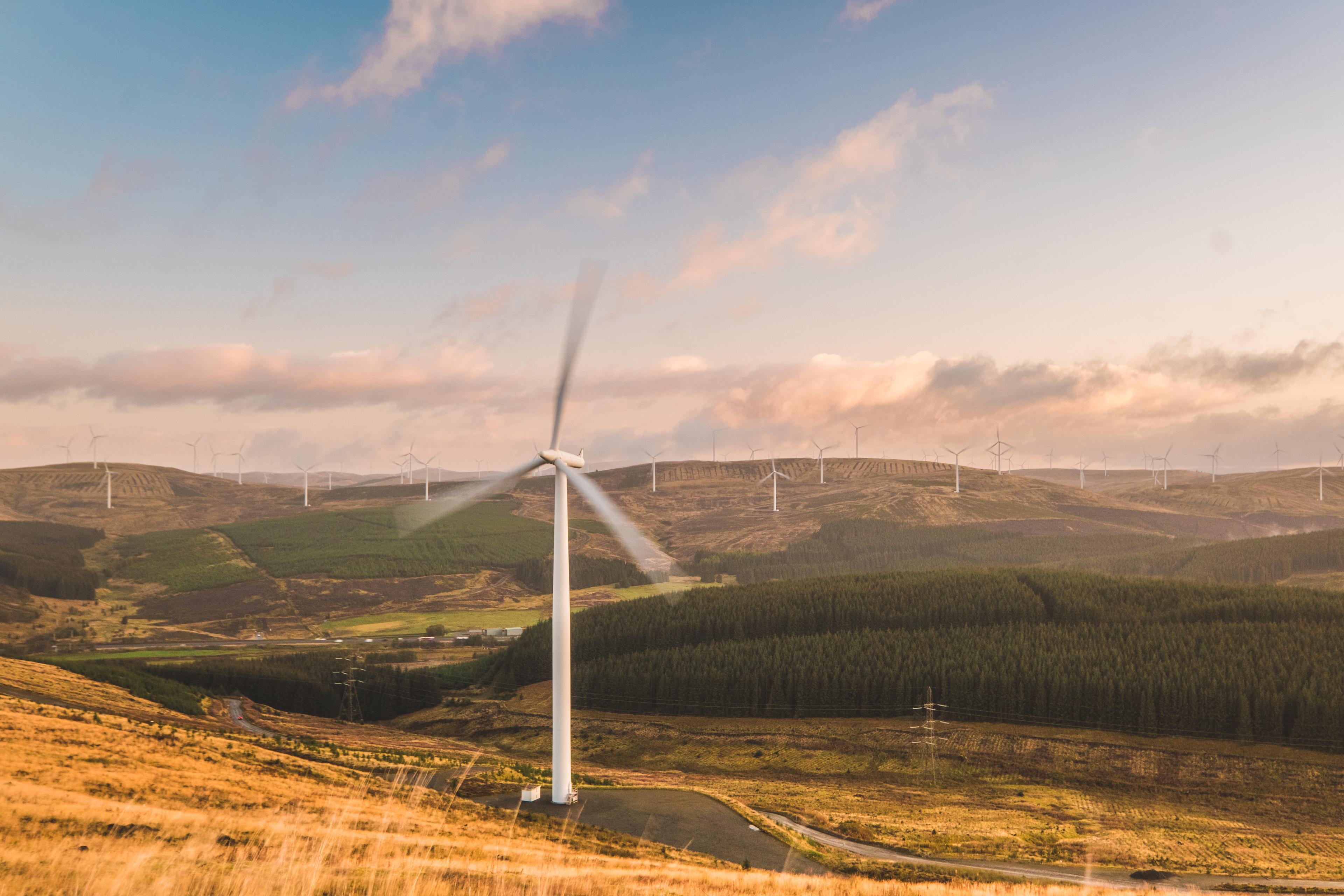 Image of wind turbine turning at Clyde Wind Farm