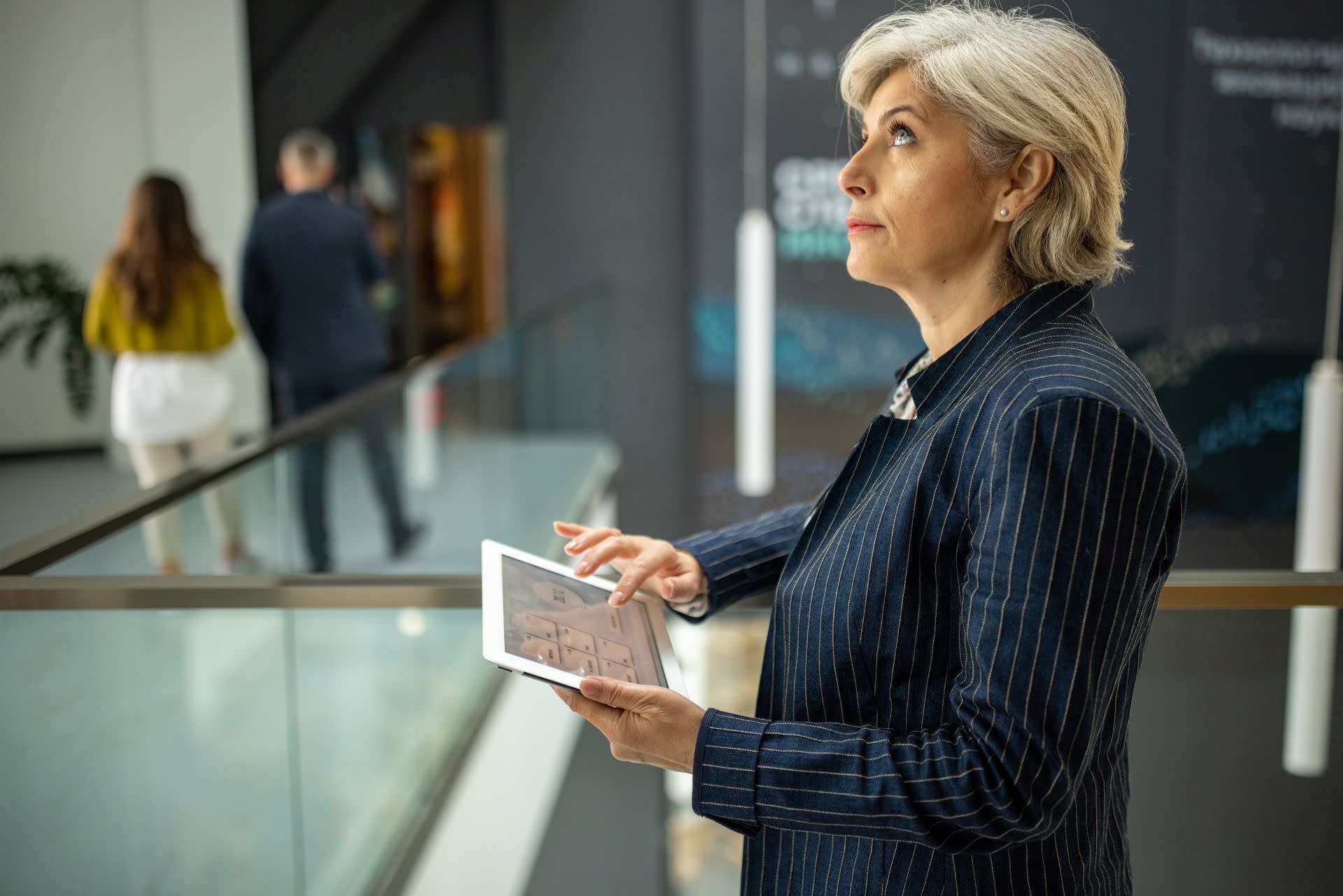 Person using a tablet in an office setting