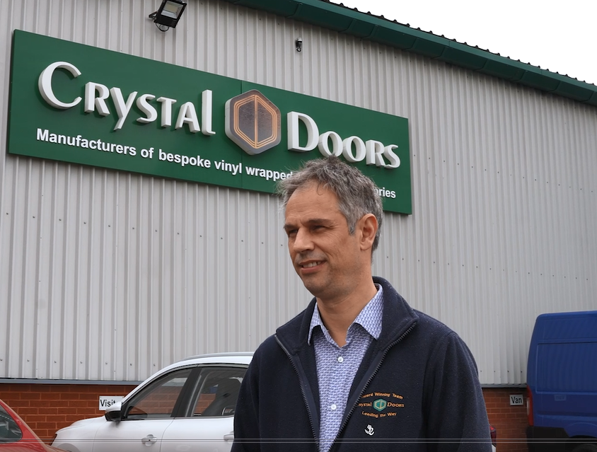 Richard Hagan, owner of Crystal Doors, standing outside the Rochdale factory. 