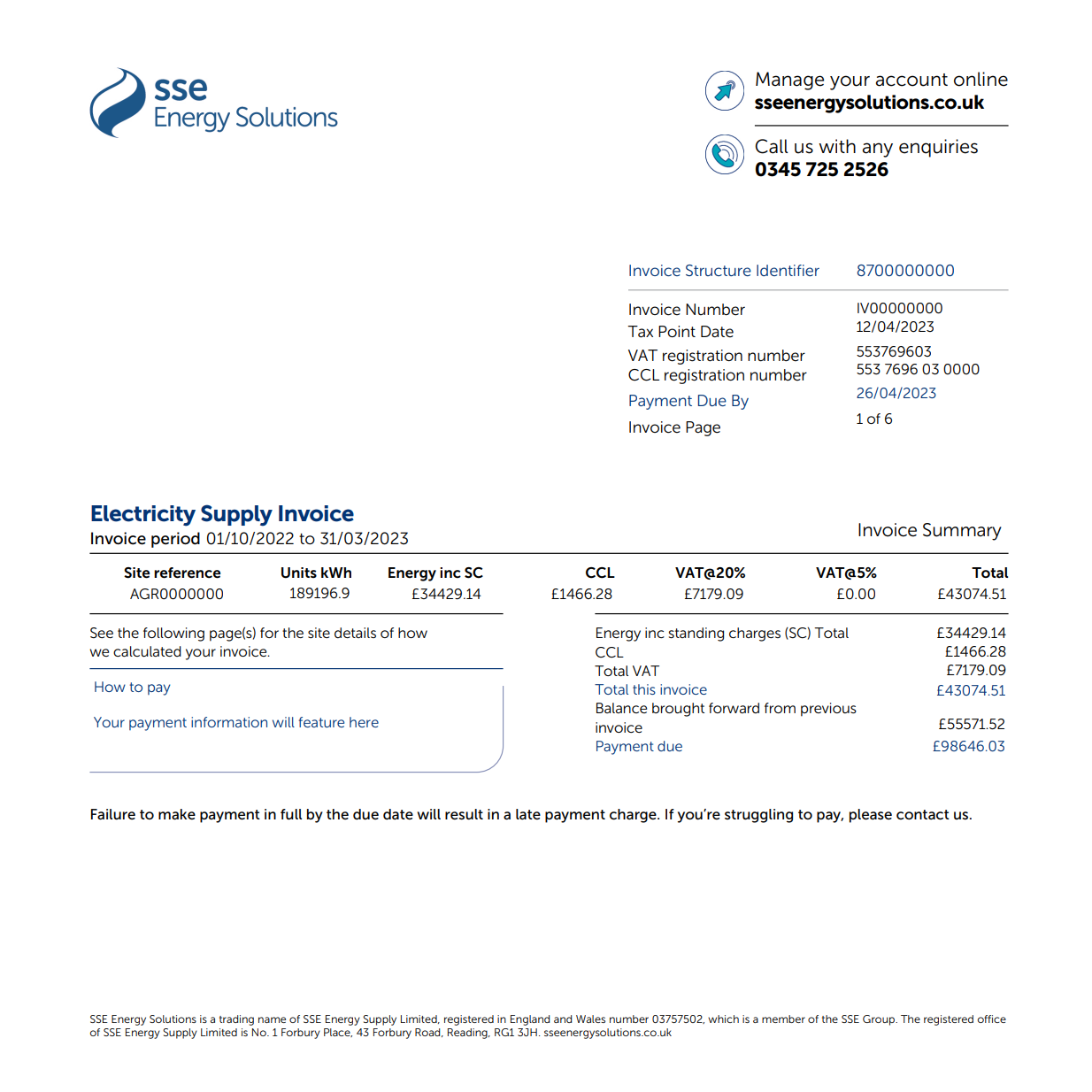 A breakdown of a typical SSE Energy Solutions invoice page