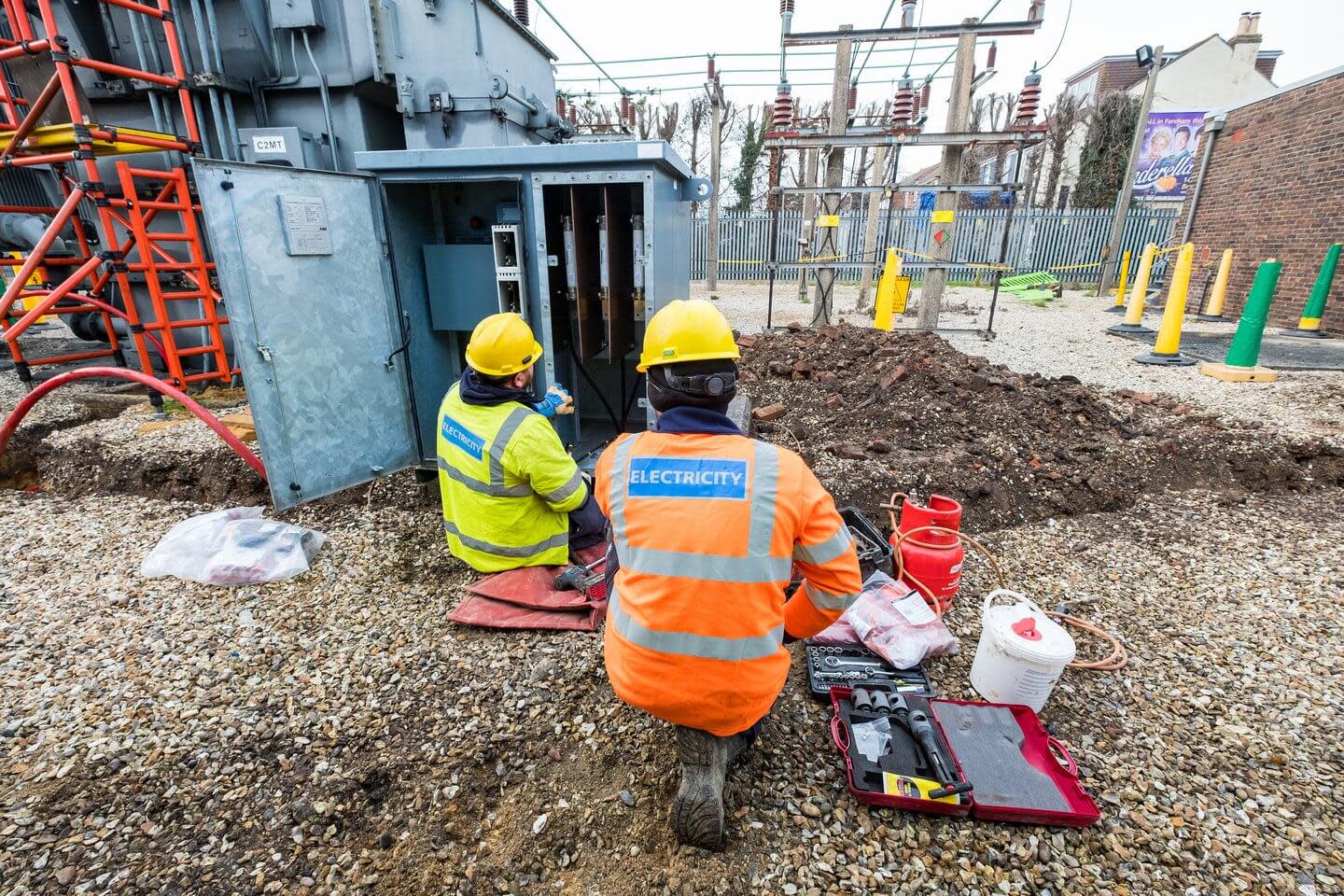 Workmen on a building site.