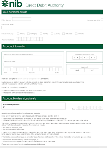 Health Debit Form