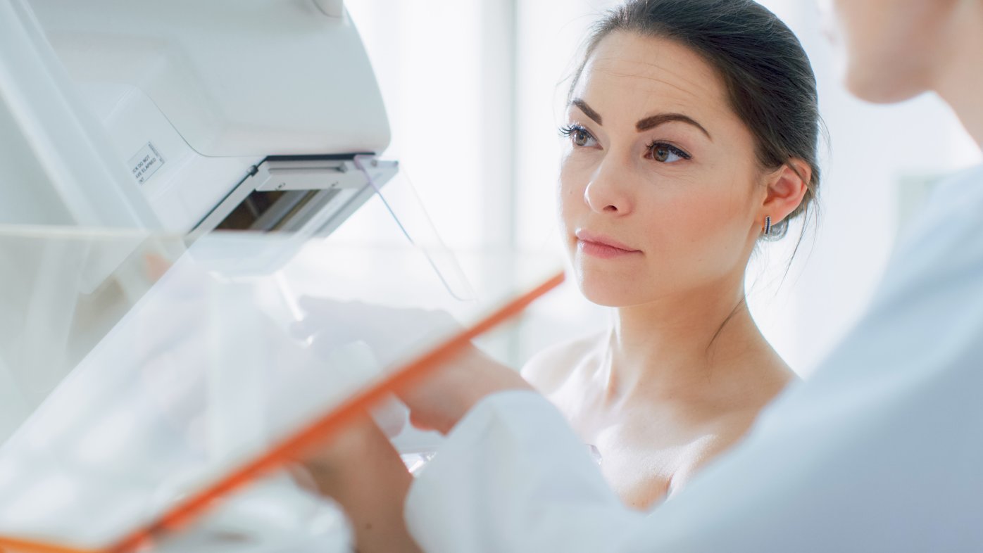 Woman getting a mammogram for breast cancer detection