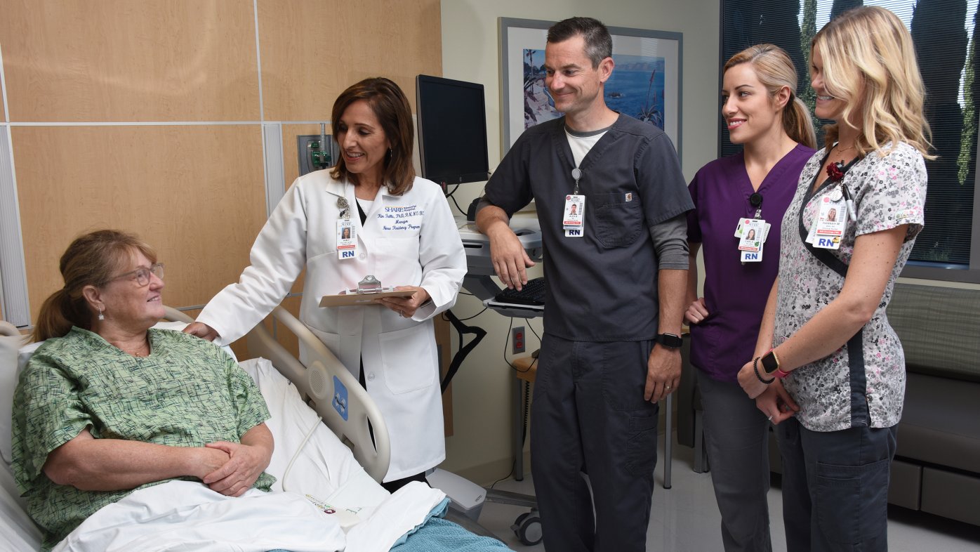 Nursing team caring for a patient at Sharp Memorial Hospital
