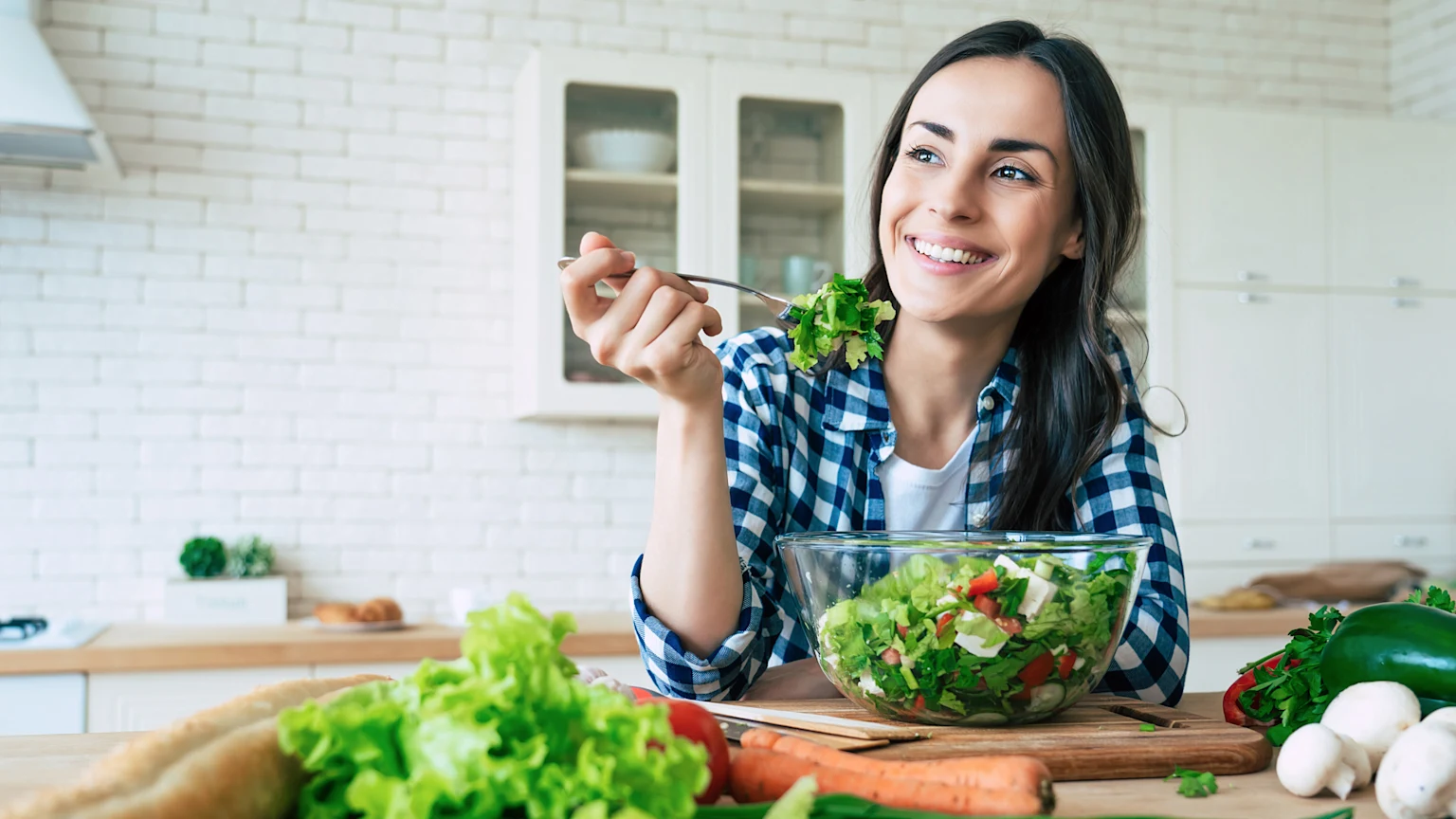 Woman eating a salad