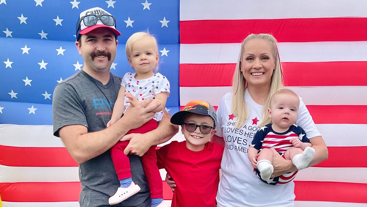 San Diego firefighter Justin Hommel with his family