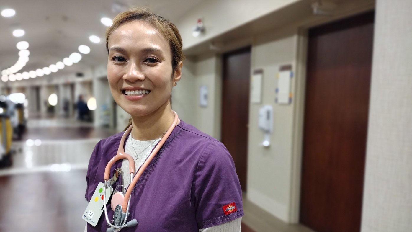 Trang Le in the Women’s Acute Care Cardiac Unit at Sharp Grossmont Hospital for Women & Newborns.