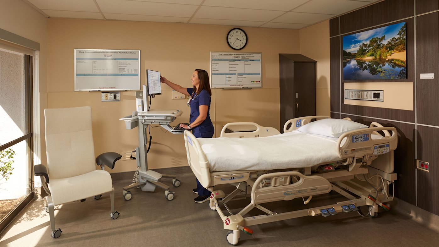 Sharp Grossmont Hospital for Neuroscience Rehabilitation Unit patient room