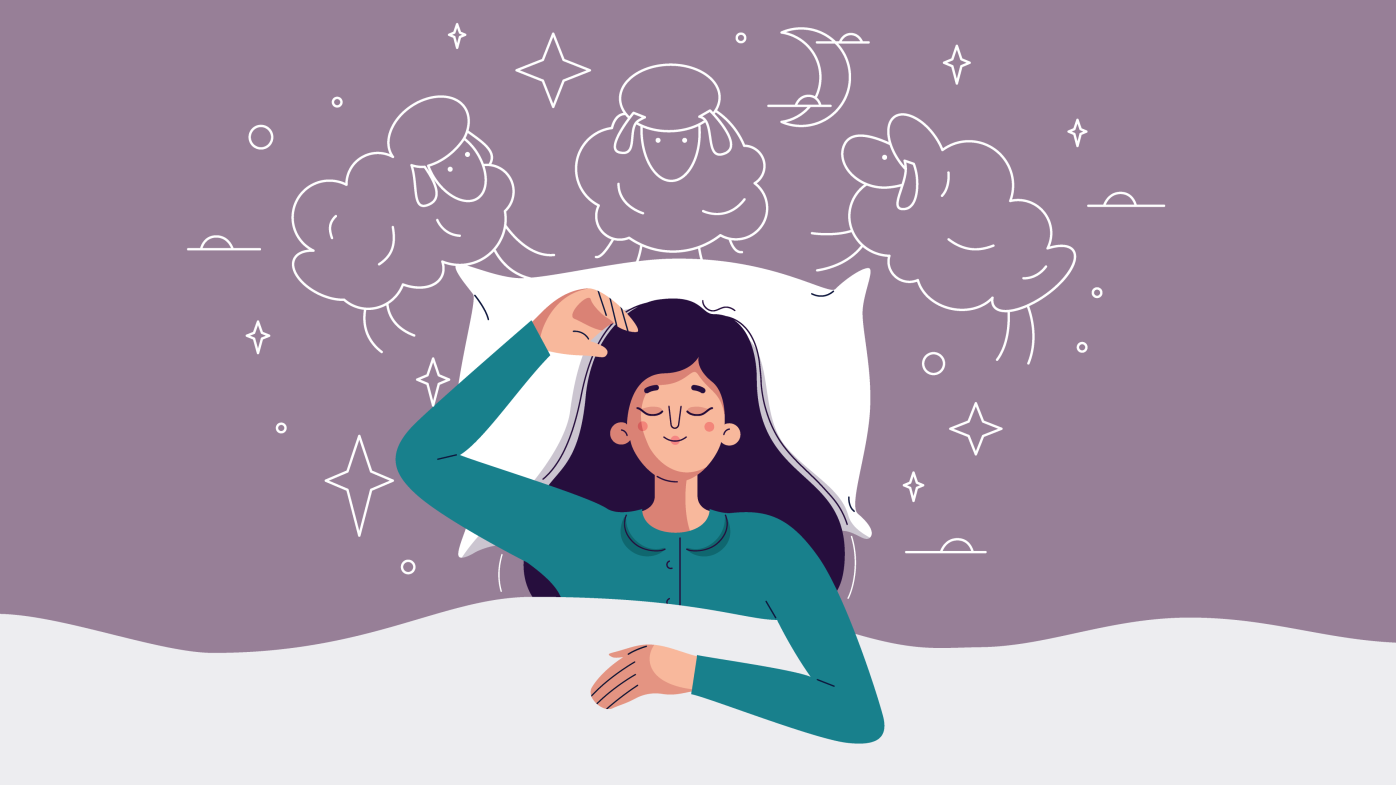 Illustration of a woman counting sheep to fall asleep