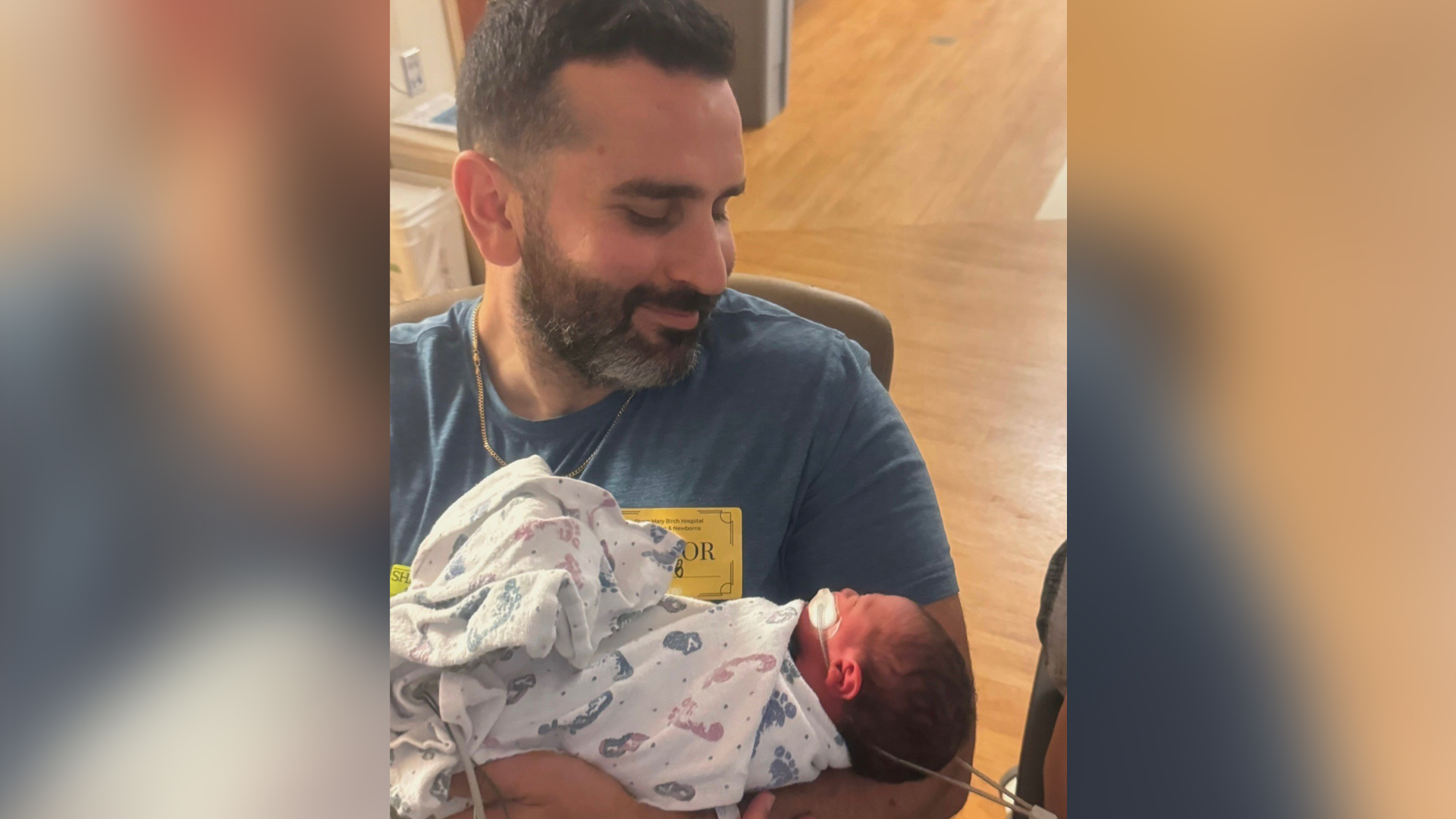 Dr. Nick Saade with baby Leo Saade at Sharp Mary Birch Hospital for Women & Newborns