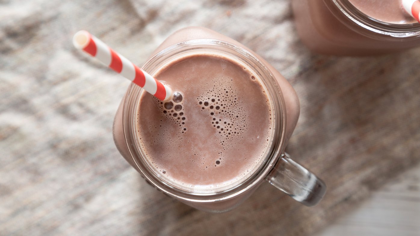 Chocolate shake with straw