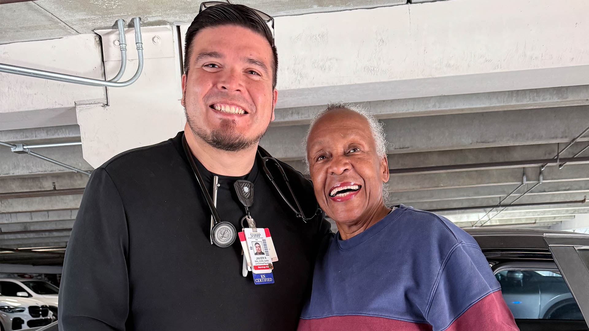 Javier Rivera and patient Marva at Sharp Grossmont Hospital
