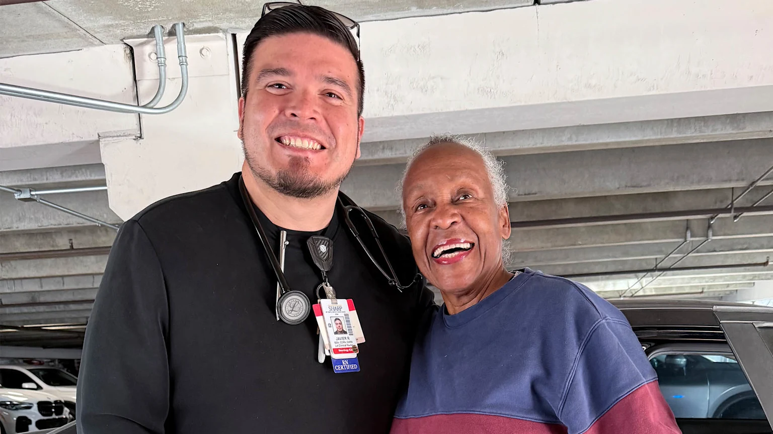 Javier Rivera and patient Marva at Sharp Grossmont Hospital