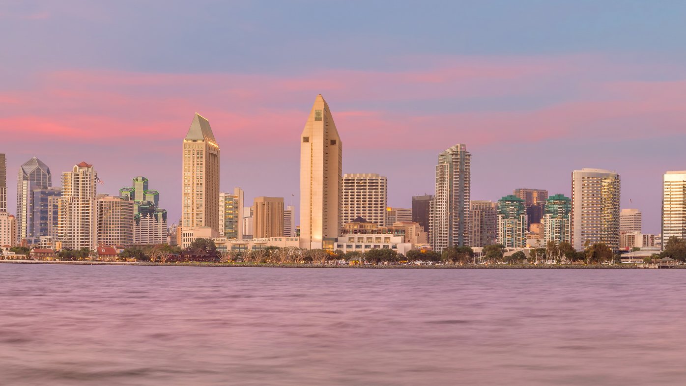 San Diego bay and the downtown skyline at sunset