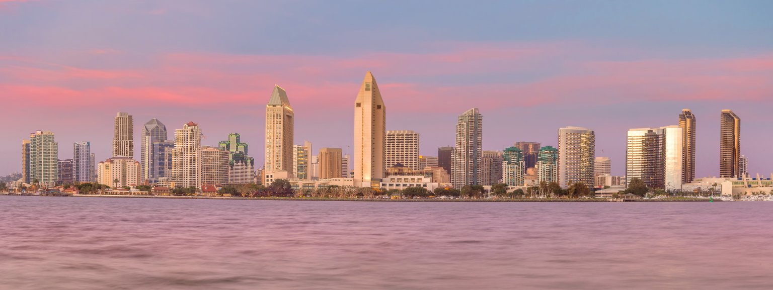 San Diego bay and the downtown skyline at sunset