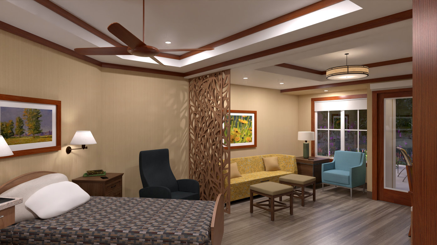 Artist rendering of Moore MountainView Hospice patient room