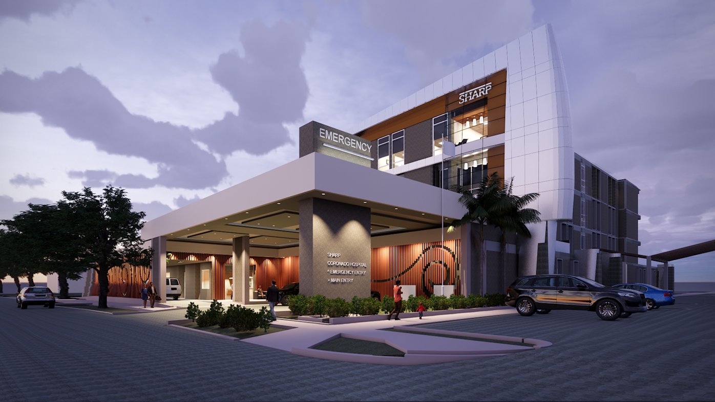 Artist rendering of exterior of Sharp Coronado Hospital