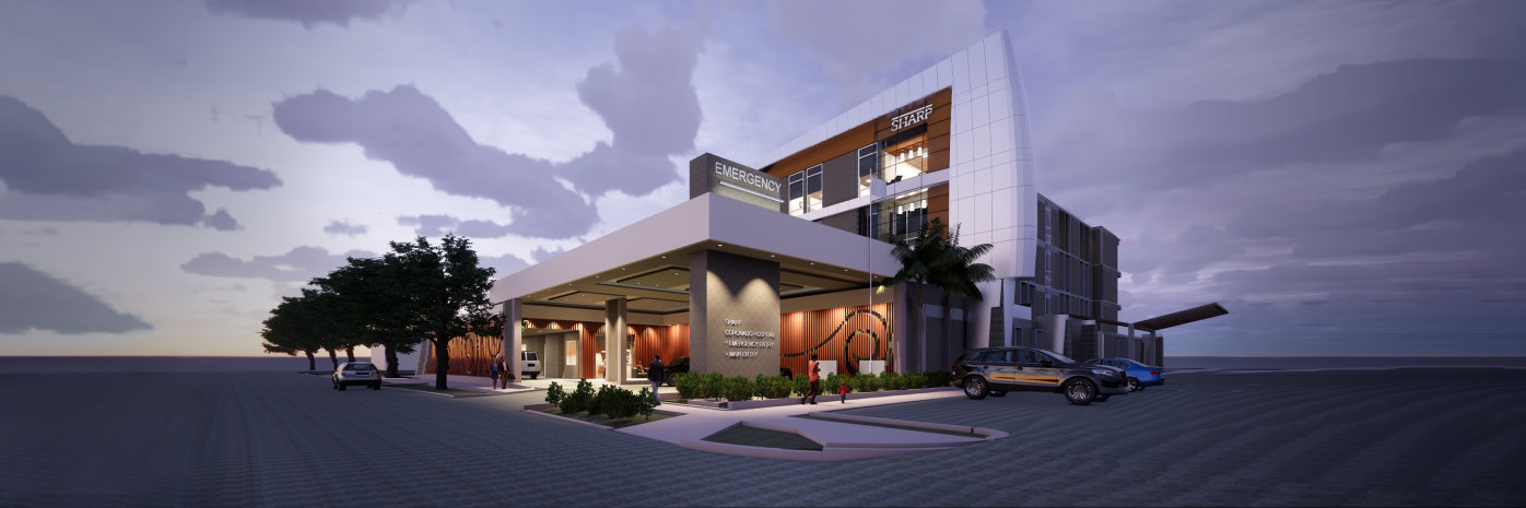Artist rendering of exterior of Sharp Coronado Hospital