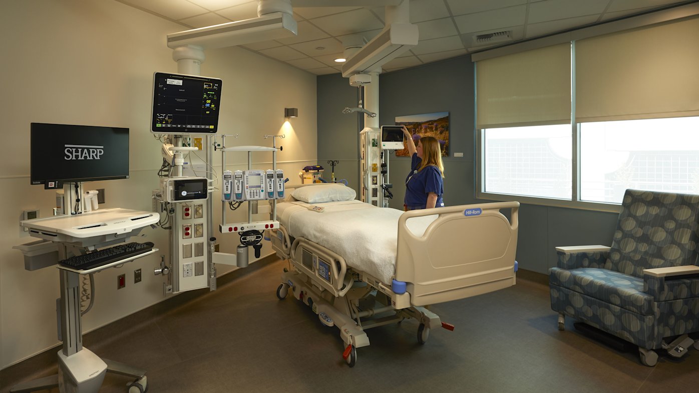 Sharp Grossmont Hospital for Neuroscience ICU patient room