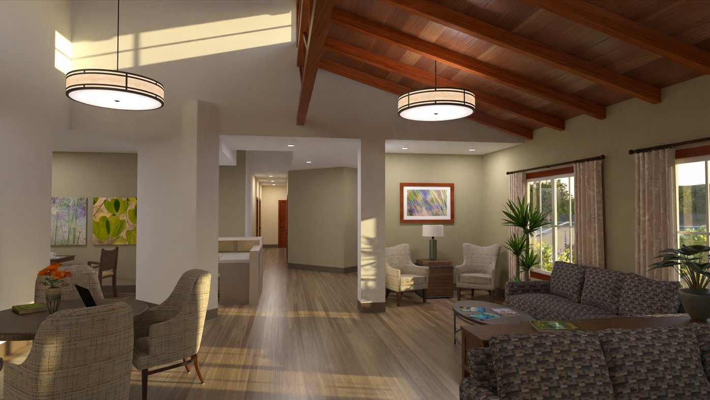 Artist rendering of Moore MountainView Hospice Home common room