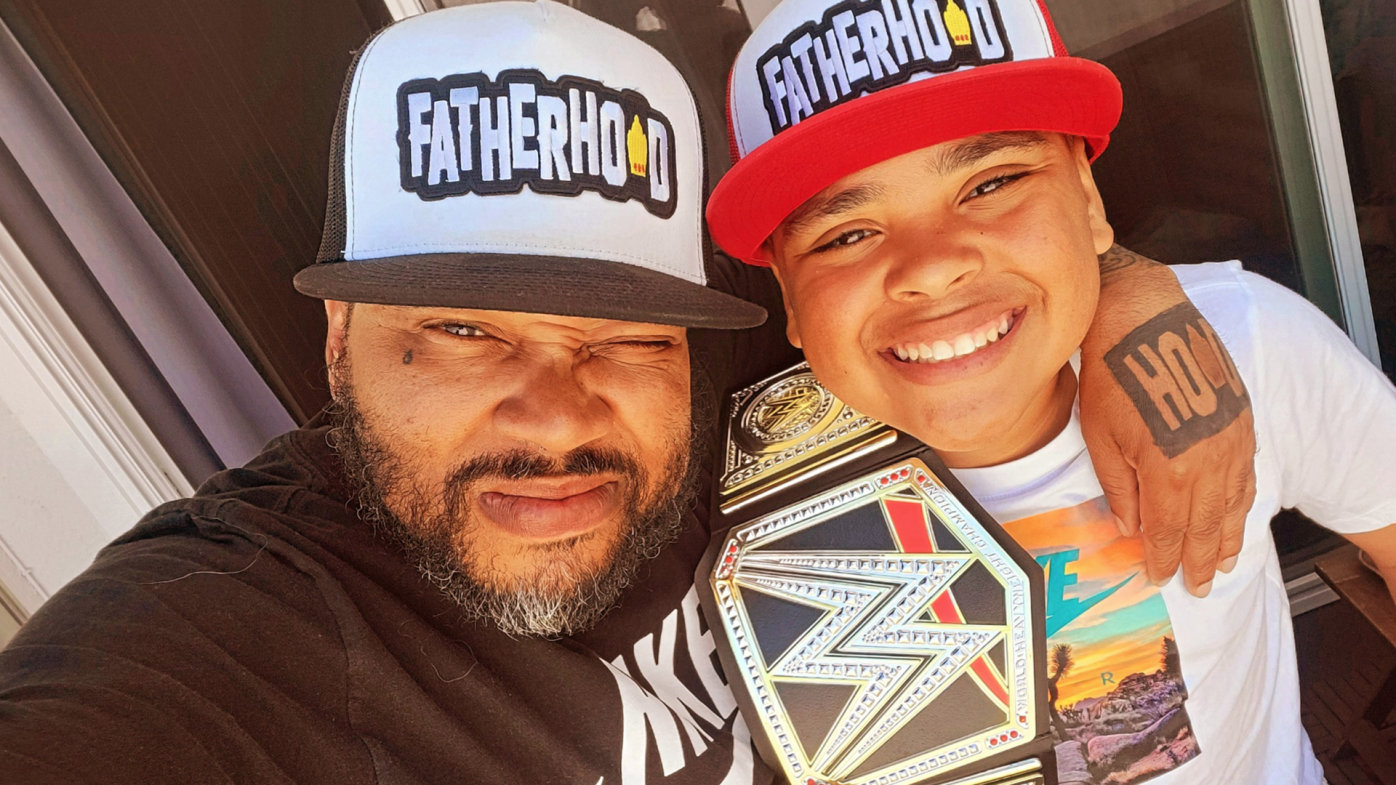 Joseph and Cortez Armstrong of San Diego wearing Fatherhood Hats