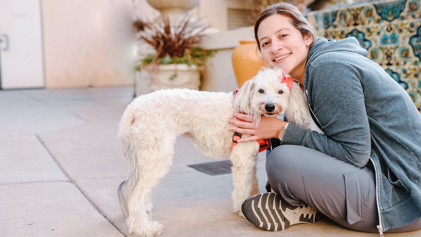 Marianna Muratalla of San Diego with her dog, Dolly