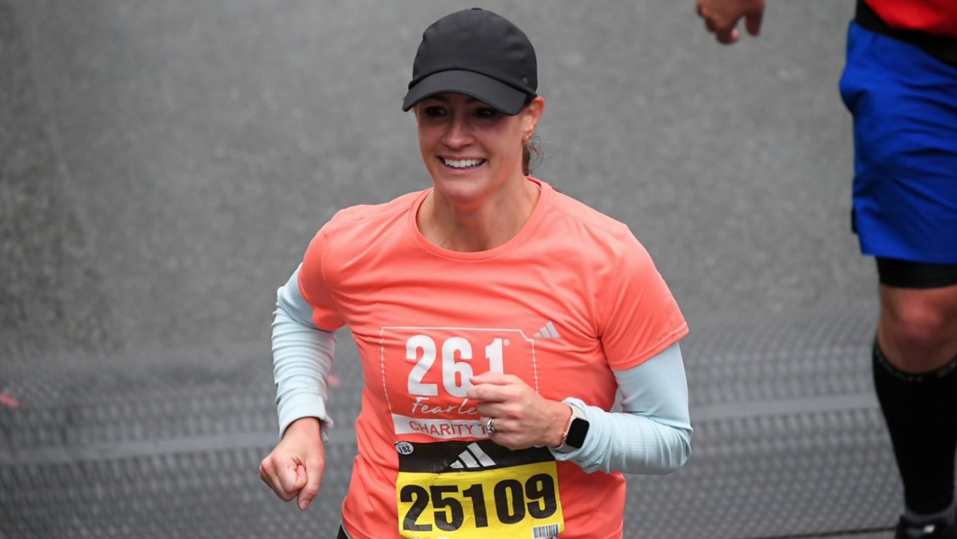 Julie Albers running the Boston Marathon