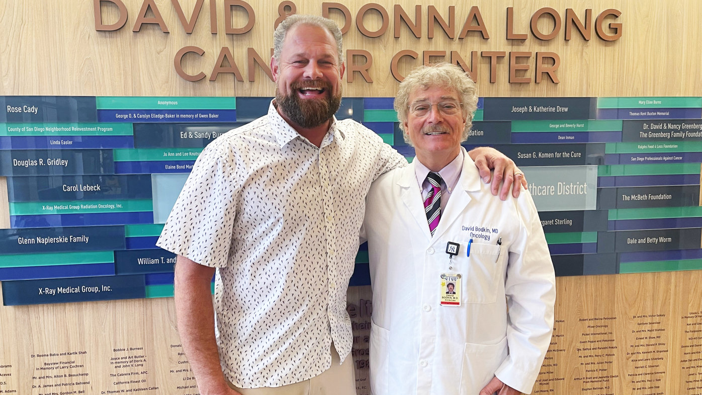 Austin Cameron of San Diego with his oncologist, Dr. David Bodkin, at Sharp Grossmont Hospital.